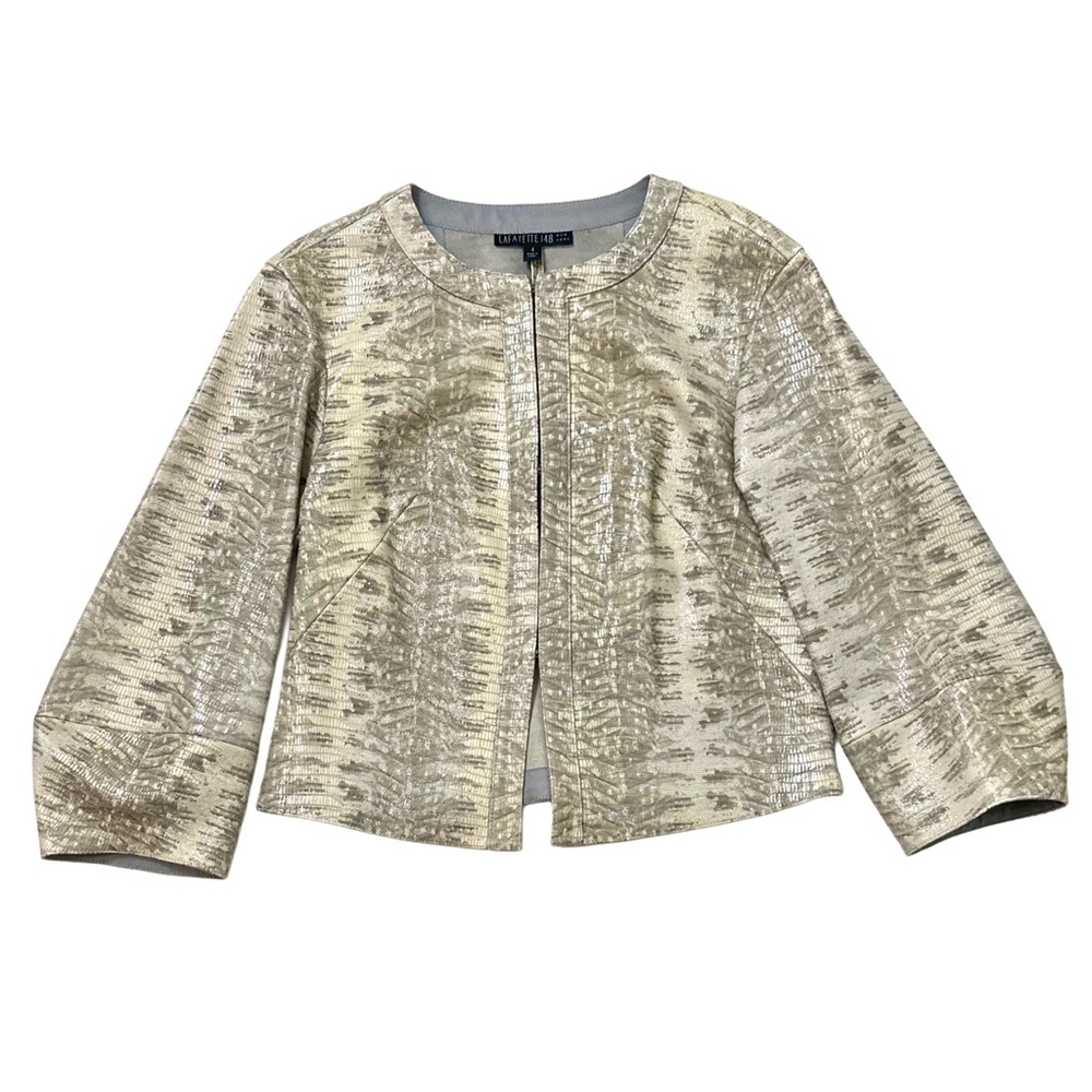 Lafayette 148 New York Bricen Snake Print Leather Jacket Blazer Size 4